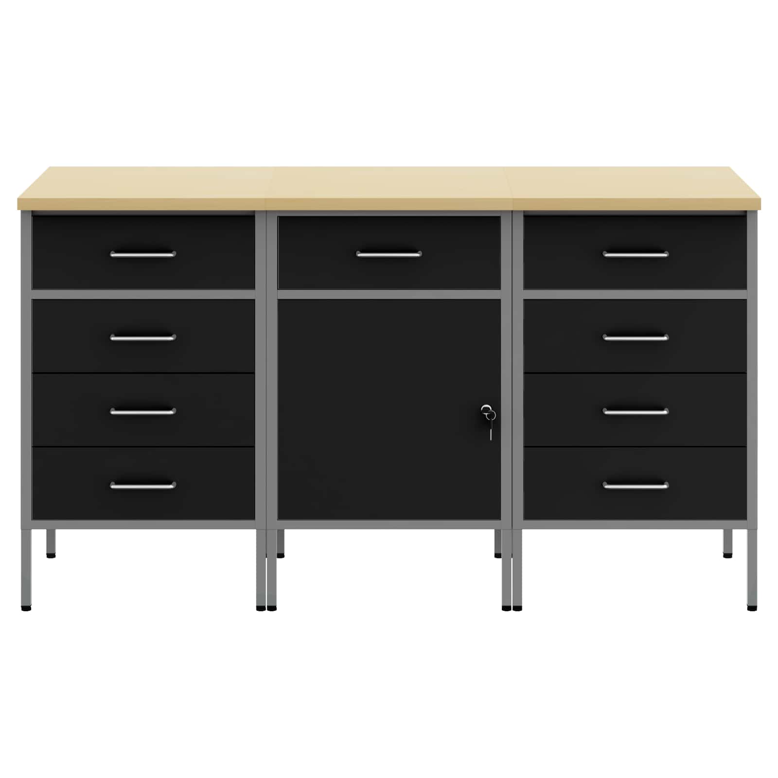 vidaXL Szafka robocza z szufladą 3 pcs Czarny i szary 150 x 55 x 85 cm