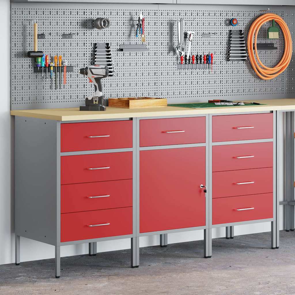 vidaXL Szafka robocza 3 pcs Czerwony i Szary 150 x 55 x 85 cm