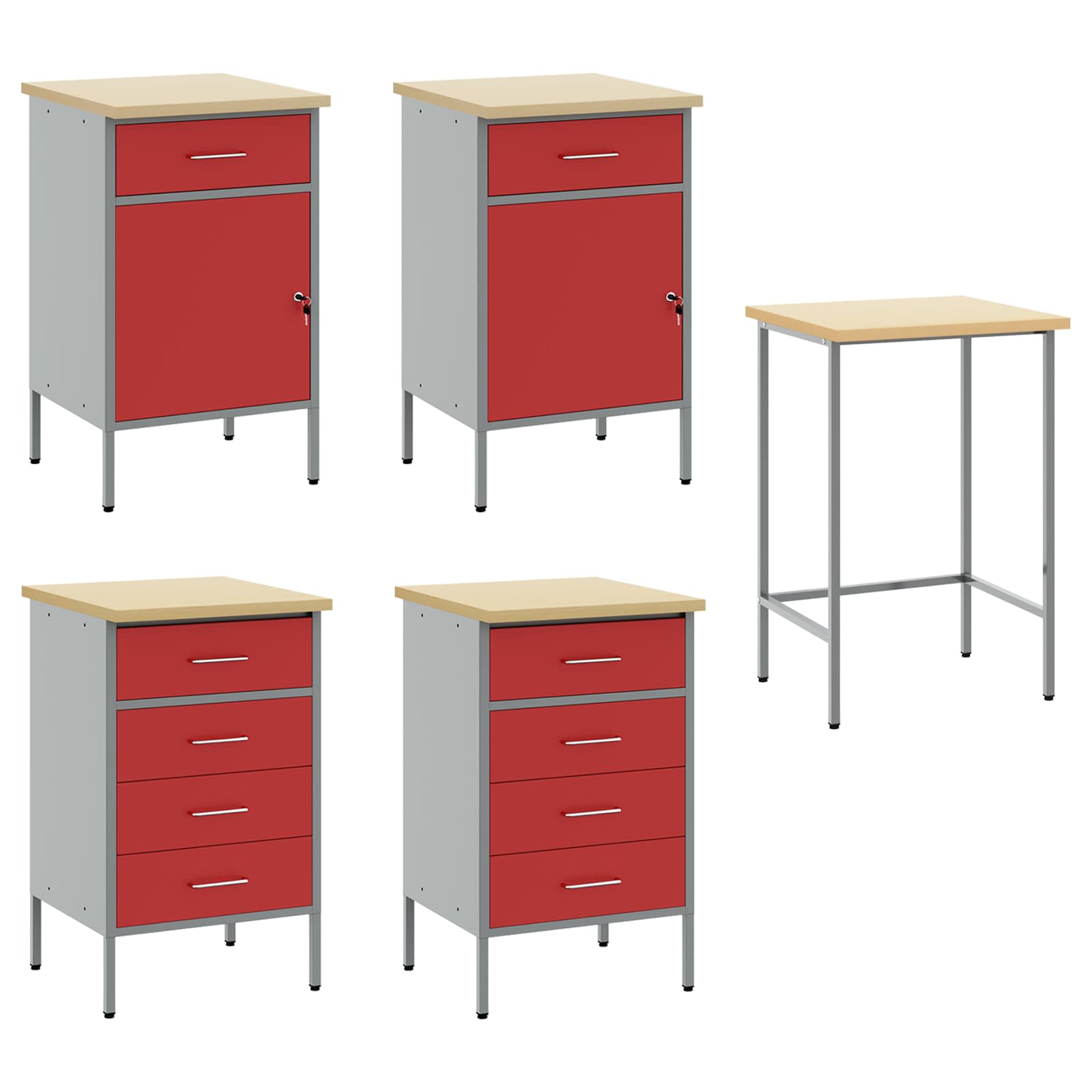 vidaXL Szafka robocza 3 pcs Czerwony i Szary 150 x 55 x 85 cm