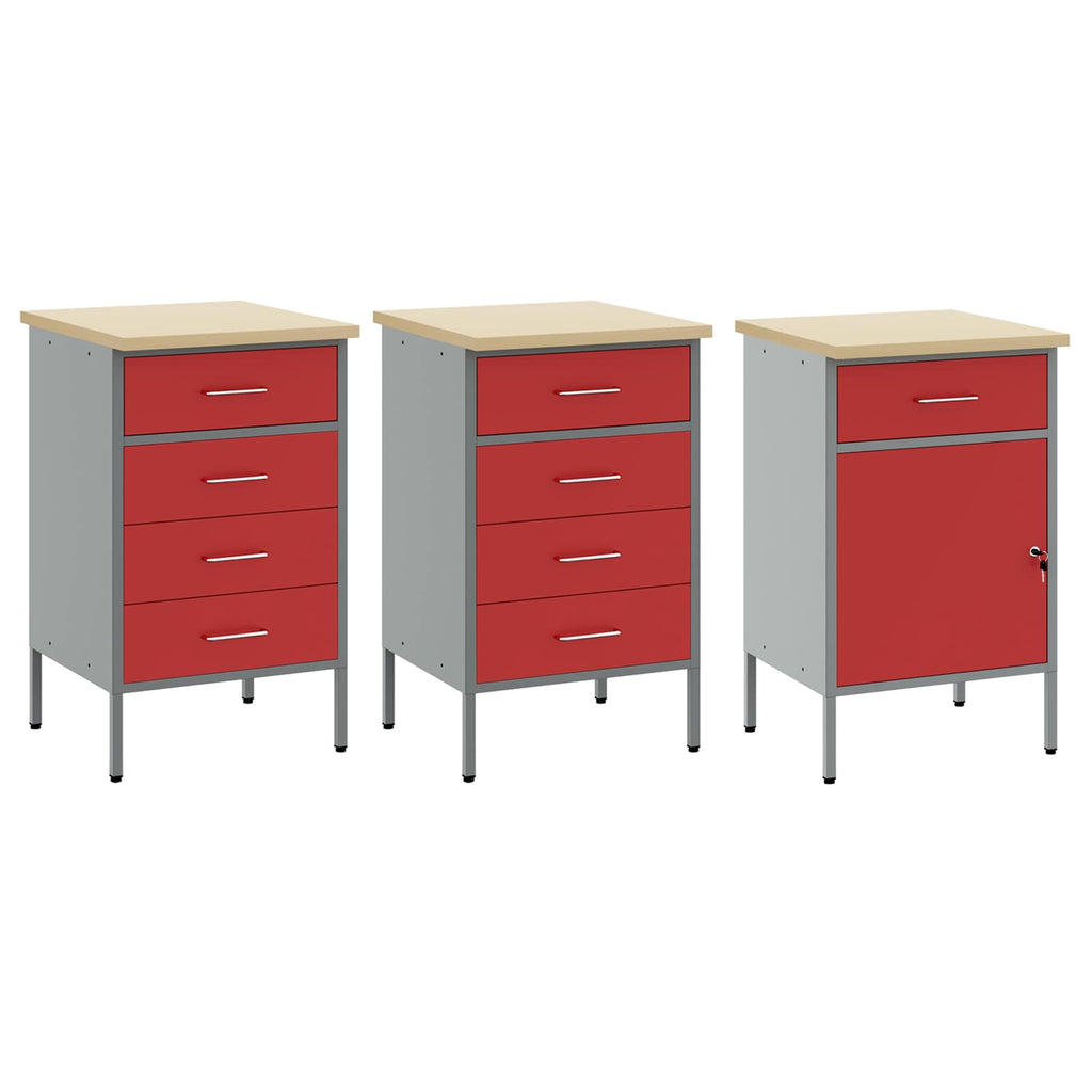 vidaXL Szafka robocza 3 pcs Czerwony i Szary 150 x 55 x 85 cm