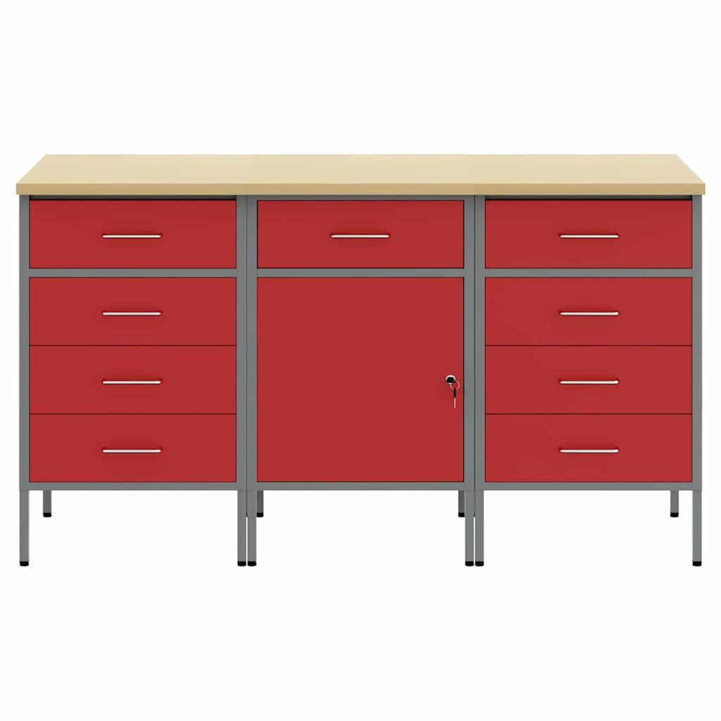 vidaXL Szafka robocza 3 pcs Czerwony i Szary 150 x 55 x 85 cm