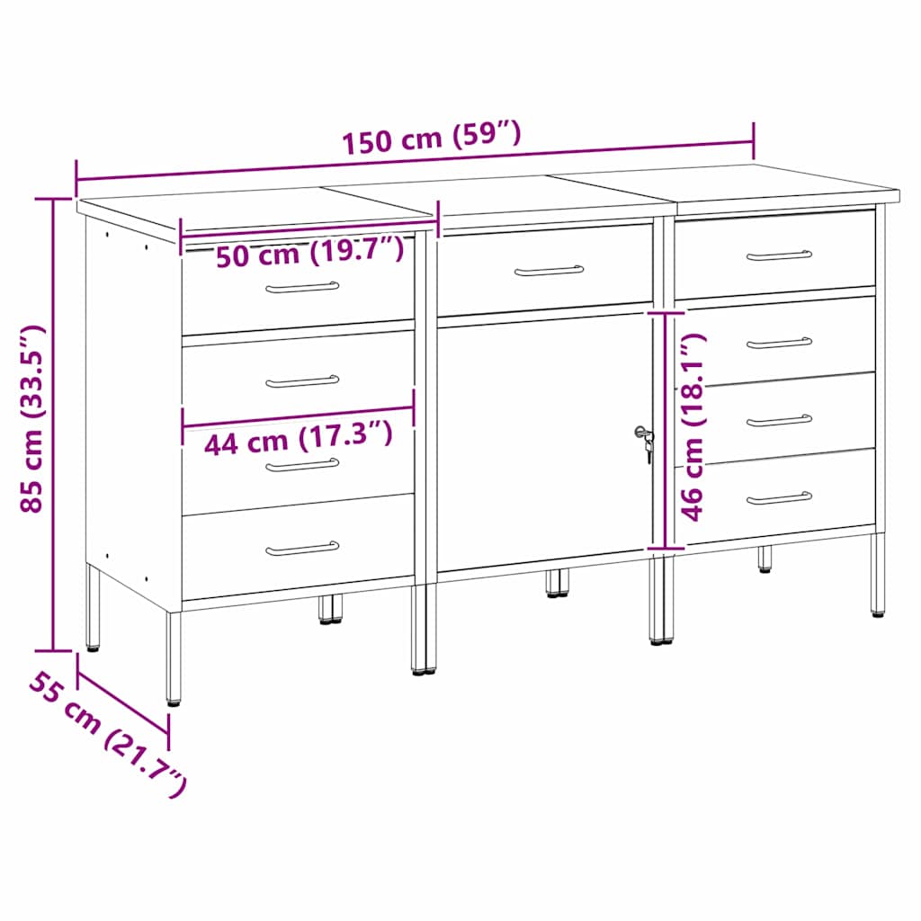 vidaXL Szafka robocza 3 pcs Czerwony i Szary 150 x 55 x 85 cm
