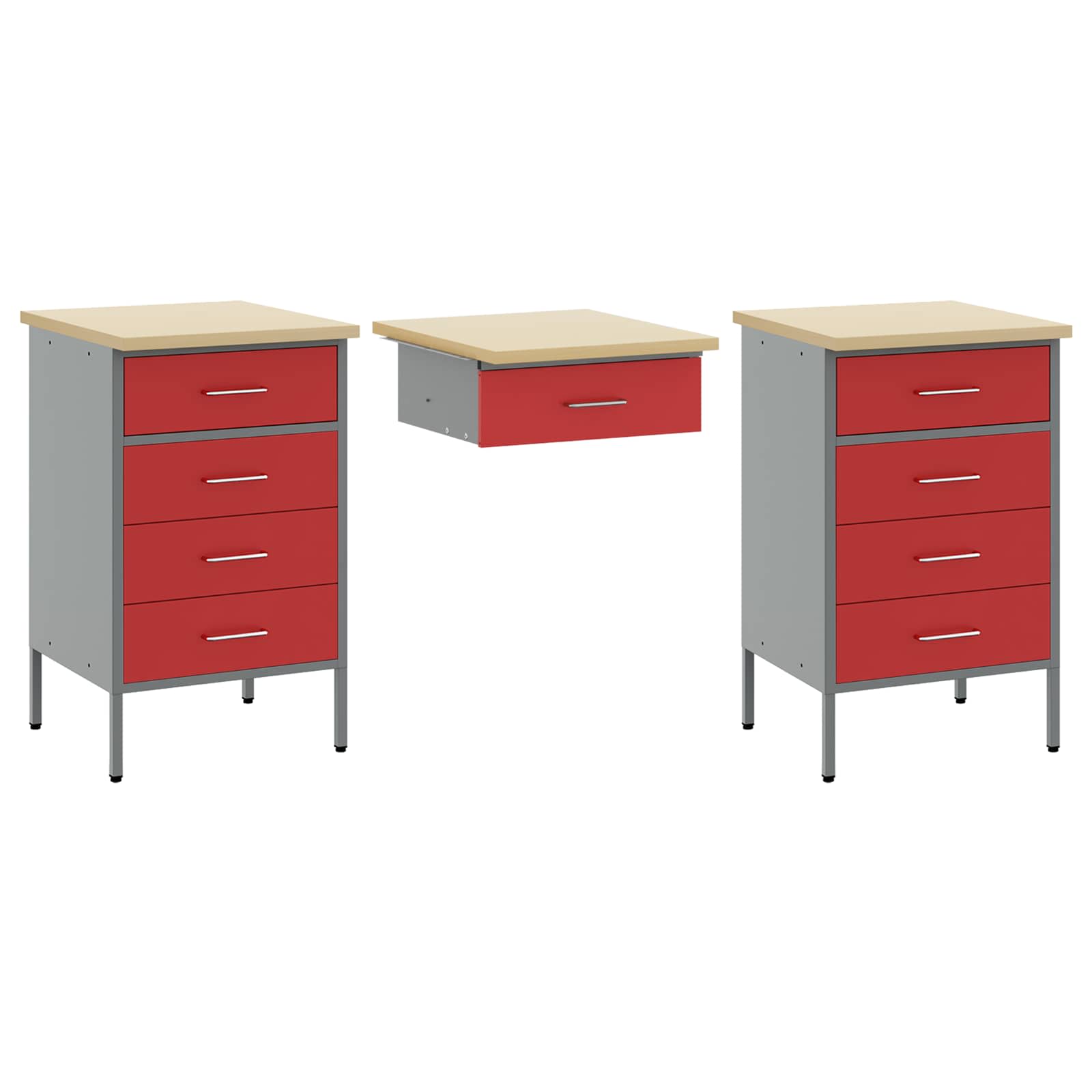 vidaXL Szafka robocza 3 pcs Czerwony Drewno inżynieryjne i stal
