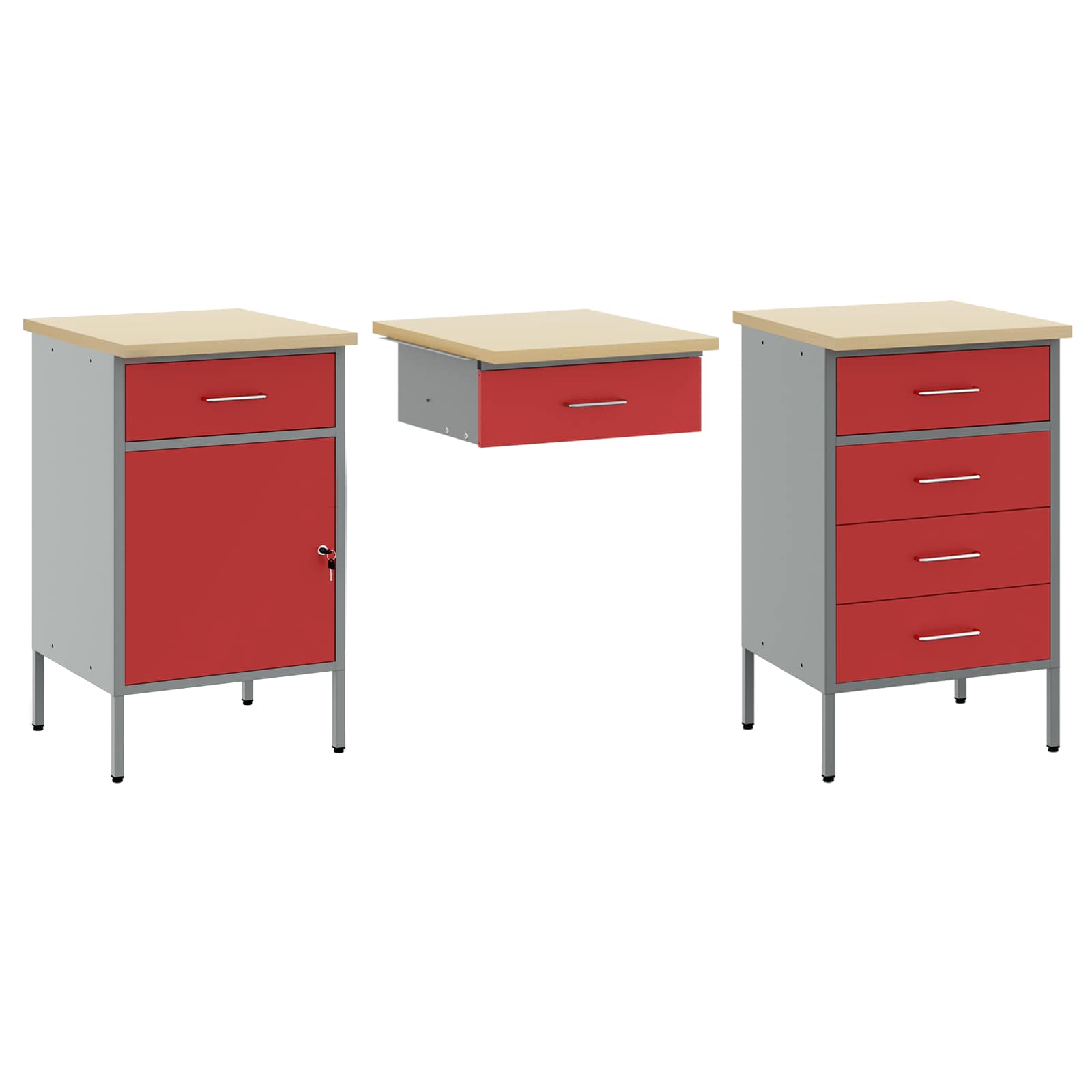 vidaXL Szafka robocza 3 pcs Czerwony Drewno inżynieryjne i stal