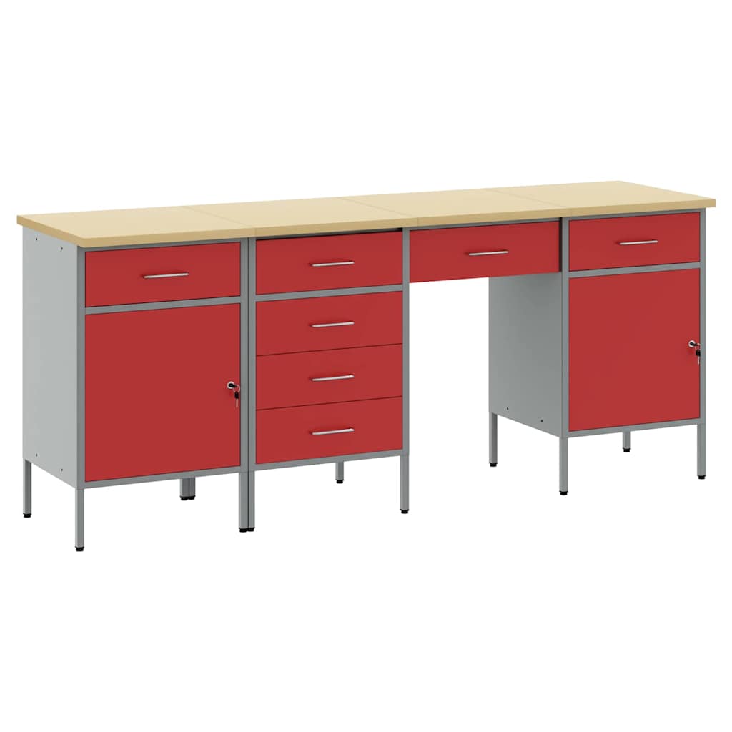 vidaXL Szafka robocza 4 pcs Czerwony Drewno inżynieryjne i stal