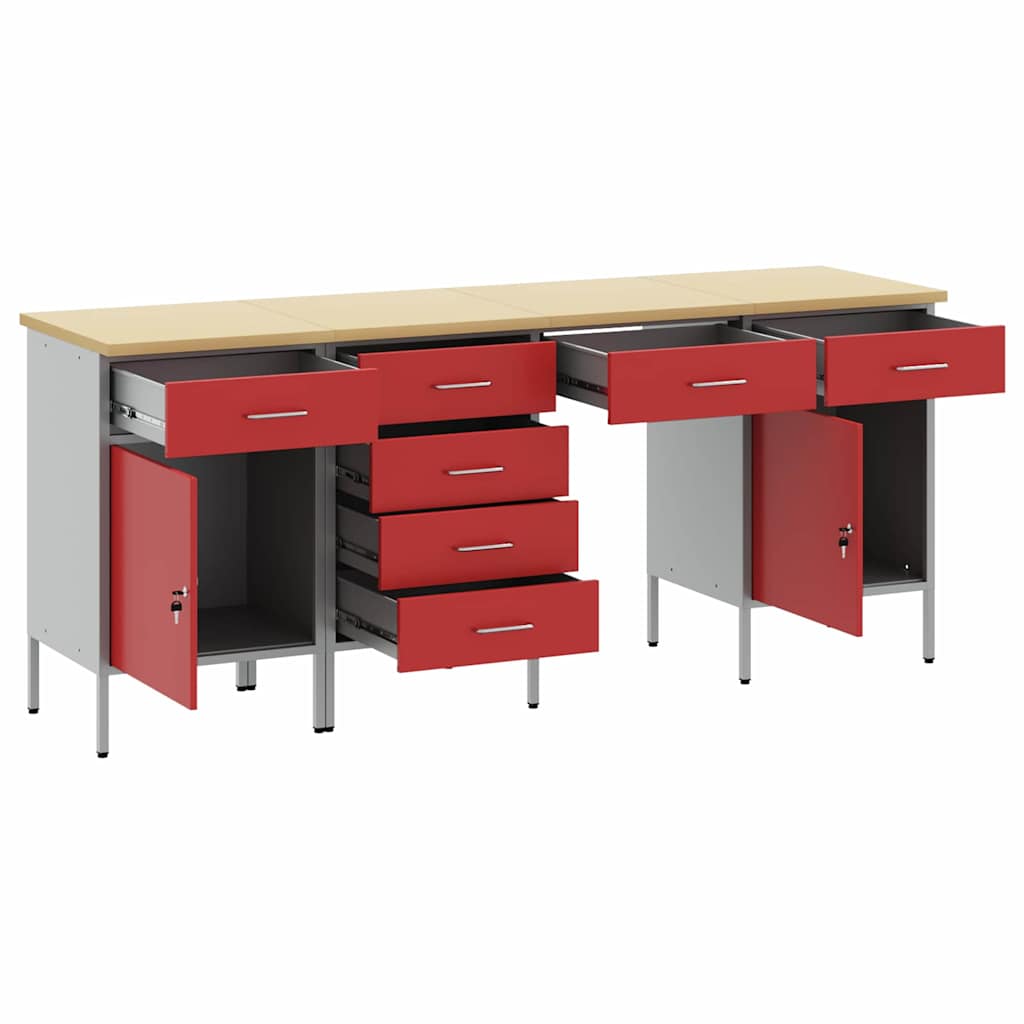 vidaXL Szafka robocza 4 pcs Czerwony Drewno inżynieryjne i stal