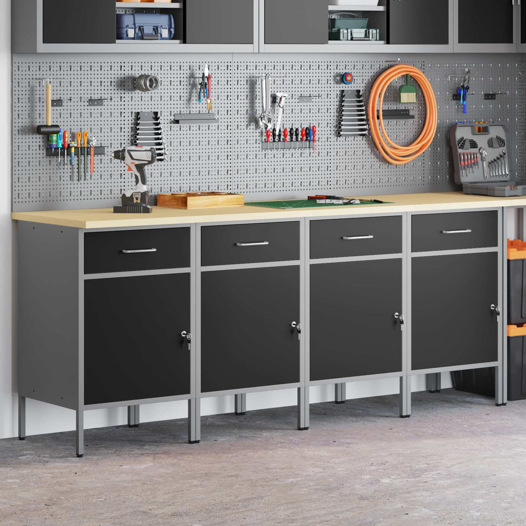 vidaXL Szafka robocza z szufladą 4 pcs Czarny i szary 200 x 55 x 85 cm