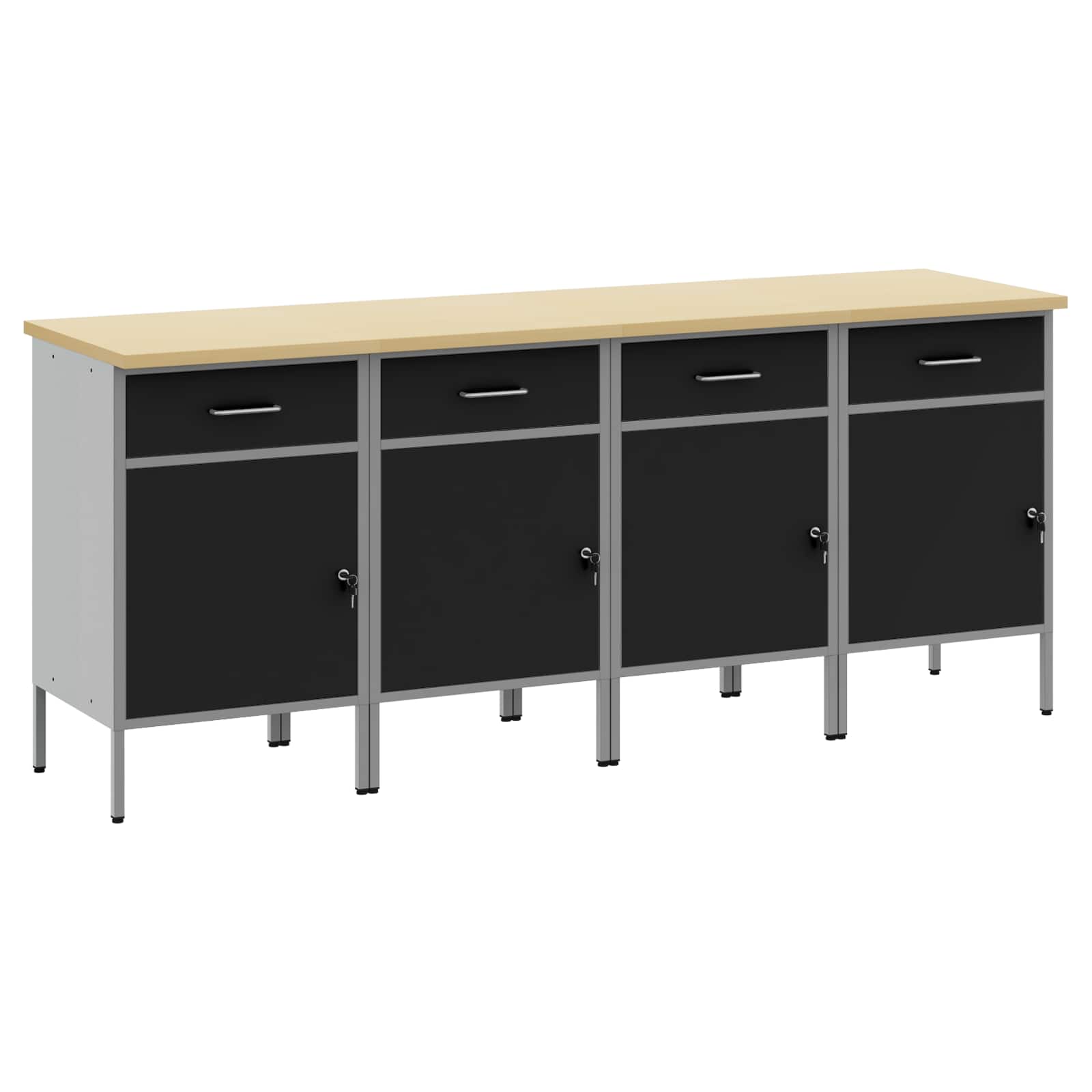 vidaXL Szafka robocza z szufladą 4 pcs Czarny i szary 200 x 55 x 85 cm