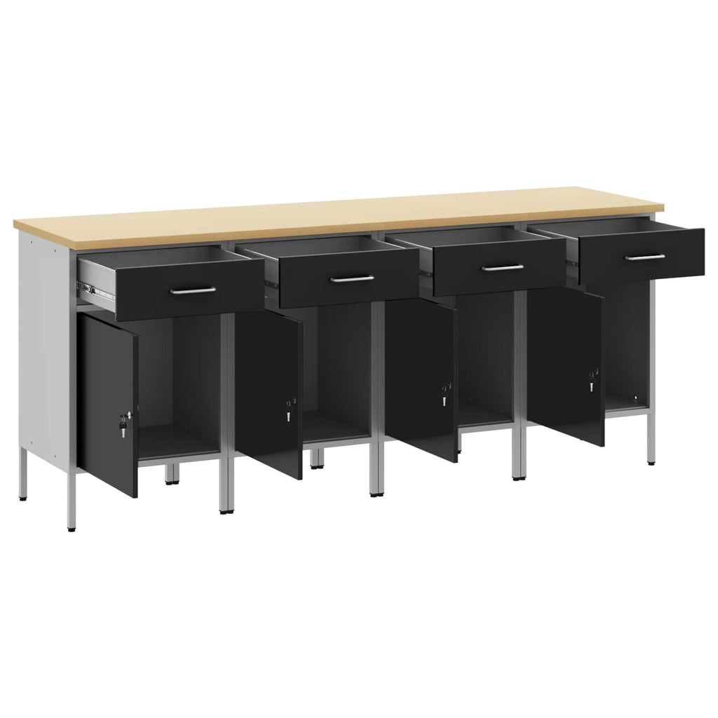 vidaXL Szafka robocza z szufladą 4 pcs Czarny i szary 200 x 55 x 85 cm