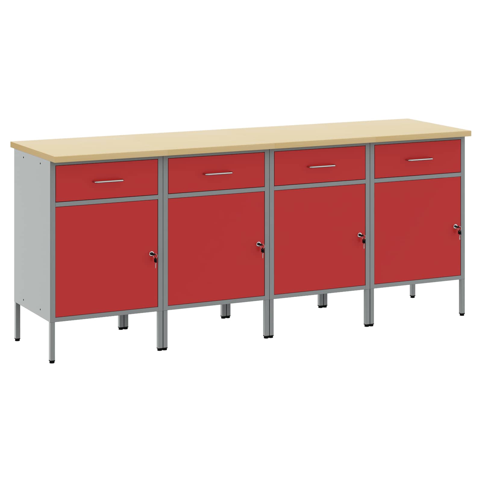 vidaXL Szafka robocza 4 pcs Czerwony i Szary 200 x 55 x 85 cm