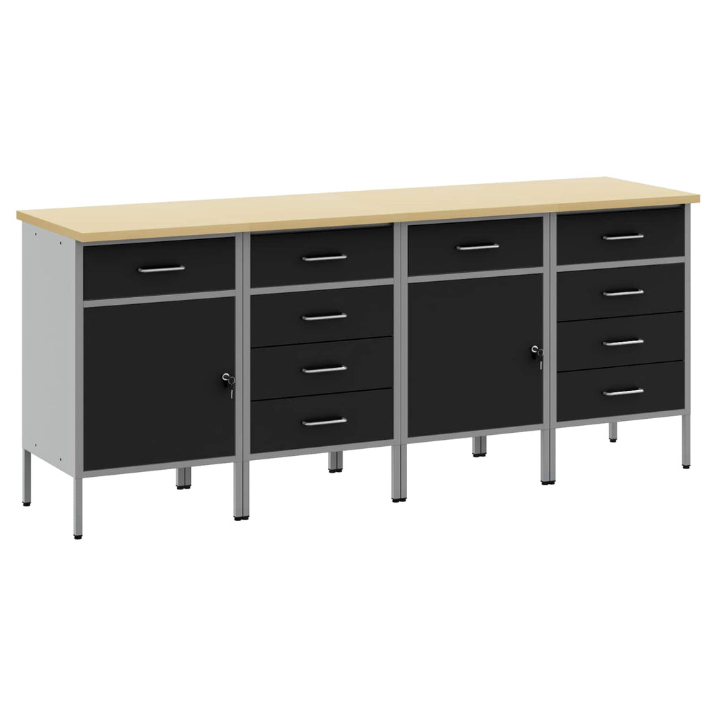 vidaXL Szafka robocza z szufladą 4 pcs Czarny i szary 200 x 55 x 85 cm