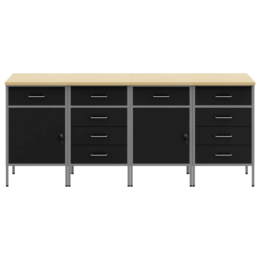 vidaXL Szafka robocza z szufladą 4 pcs Czarny i szary 200 x 55 x 85 cm