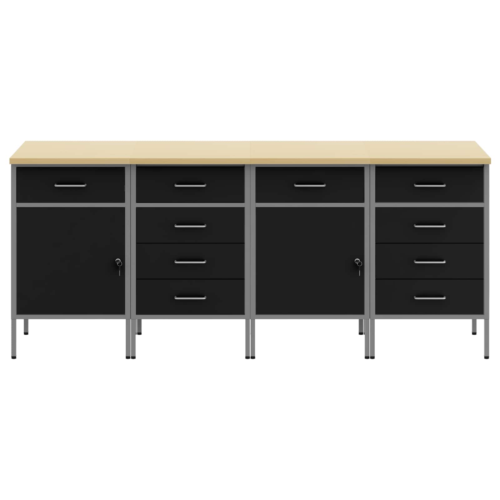 vidaXL Szafka robocza z szufladą 4 pcs Czarny i szary 200 x 55 x 85 cm