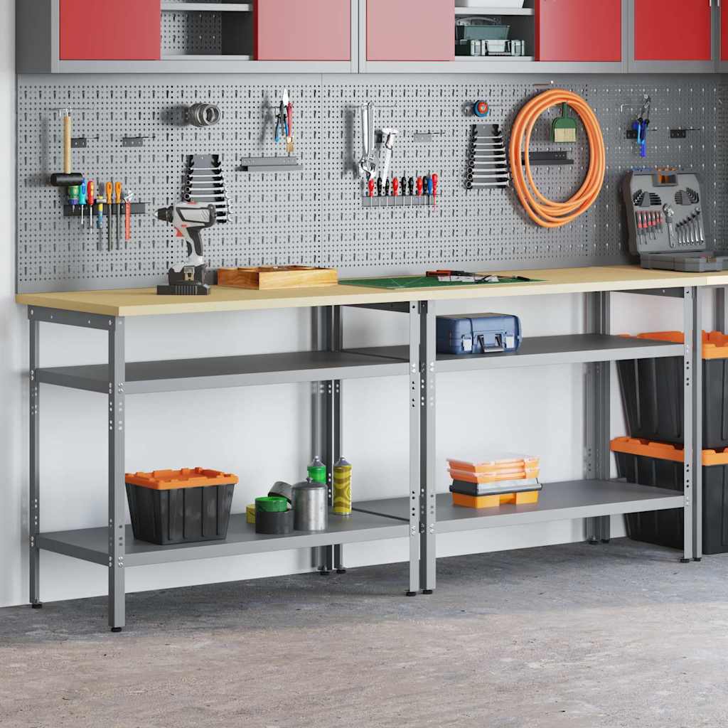 vidaXL Zestaw stołu warsztatowego z półką 2 pcs Beżowy i szary