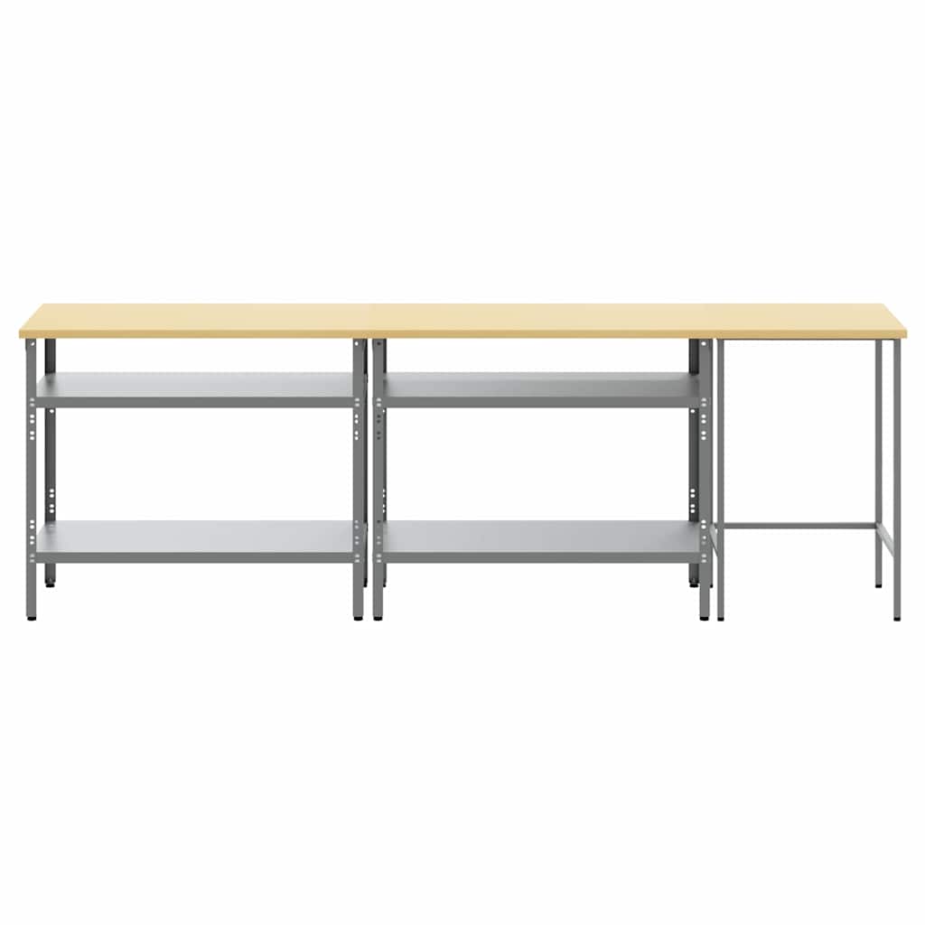 vidaXL Zestaw stołu warsztatowego z półką 3 pcs Beżowy i szary