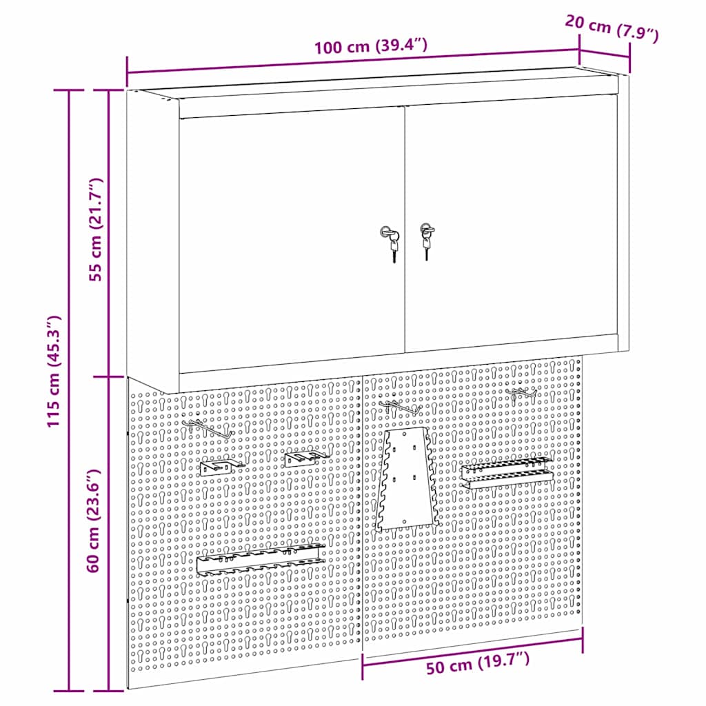 vidaXL Zestaw szafek narzędziowych z półką Z blokadą 3 szt. Czarny