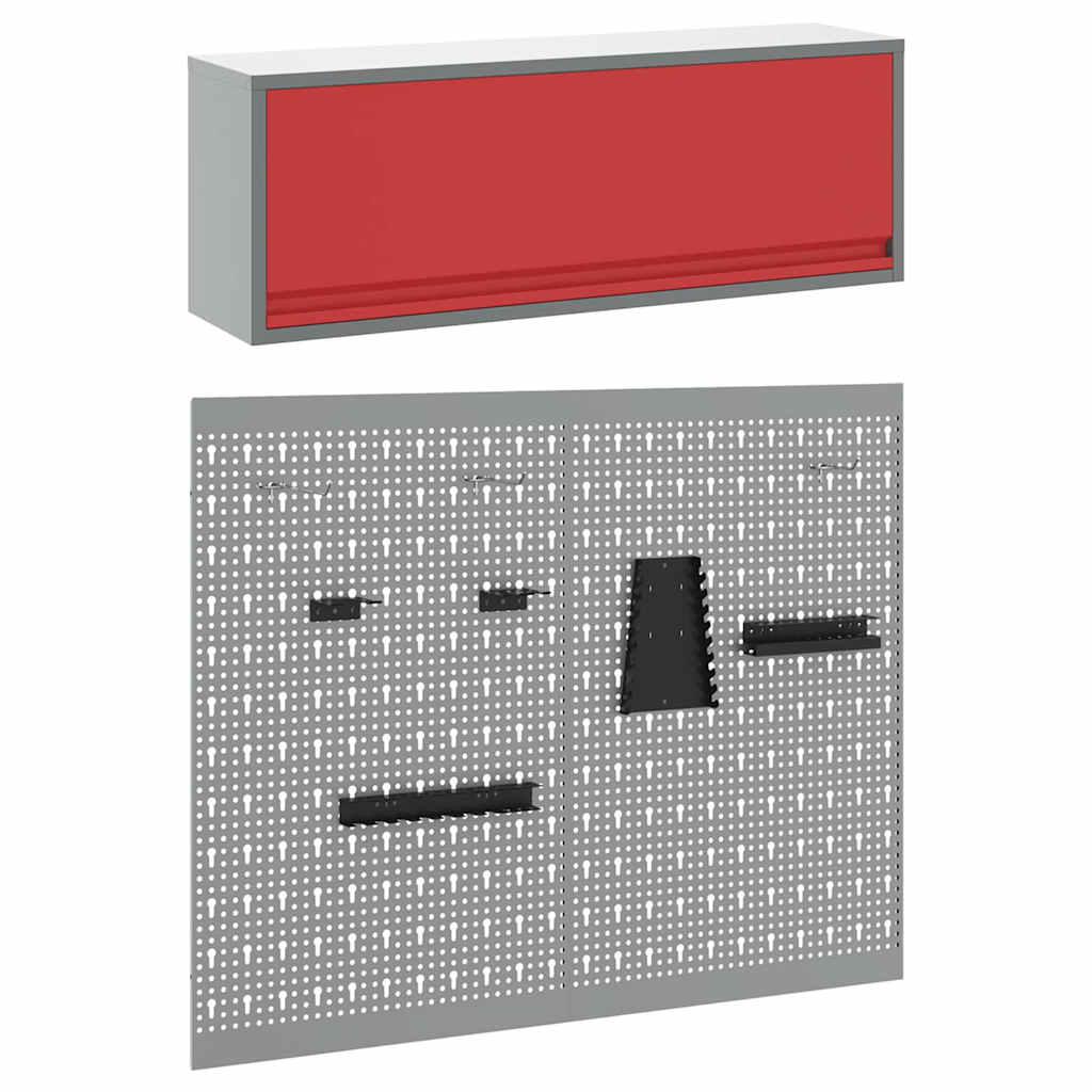 vidaXL Zestaw szafek narzędziowych z półką 3 pcs Czerwony
