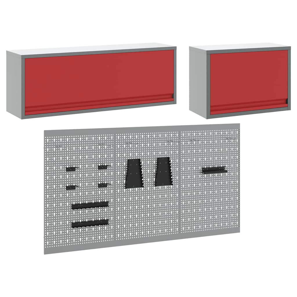 vidaXL Zestaw szafek narzędziowych z półką 5 pcs Czerwony