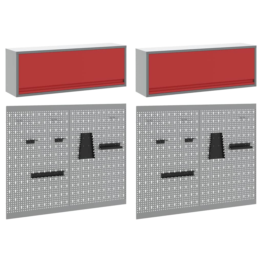 vidaXL Zestaw szafek narzędziowych z półką 6 pcs Czerwony