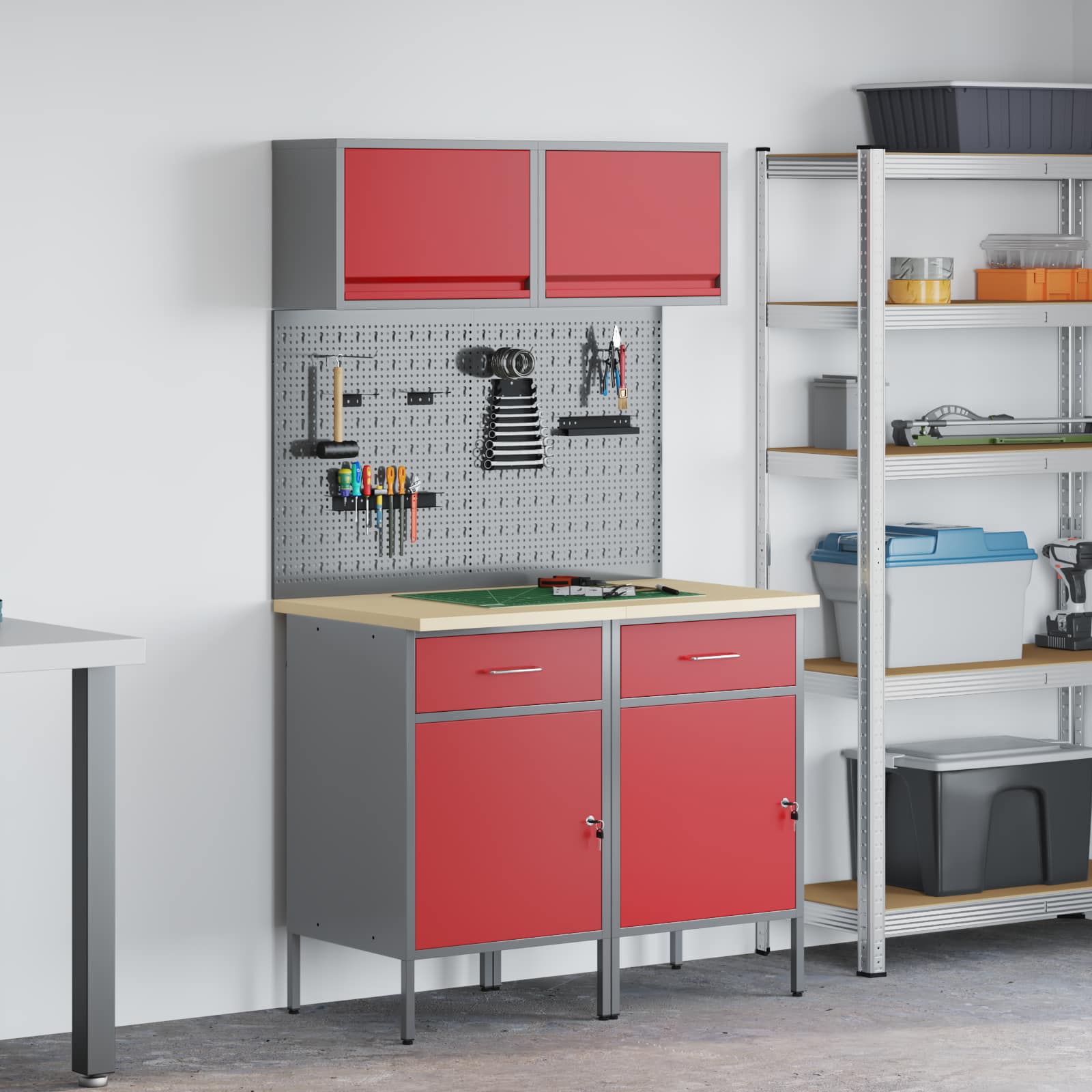 vidaXL Zestaw szafek roboczych z szufladą z półką 6 pcs Czerwony