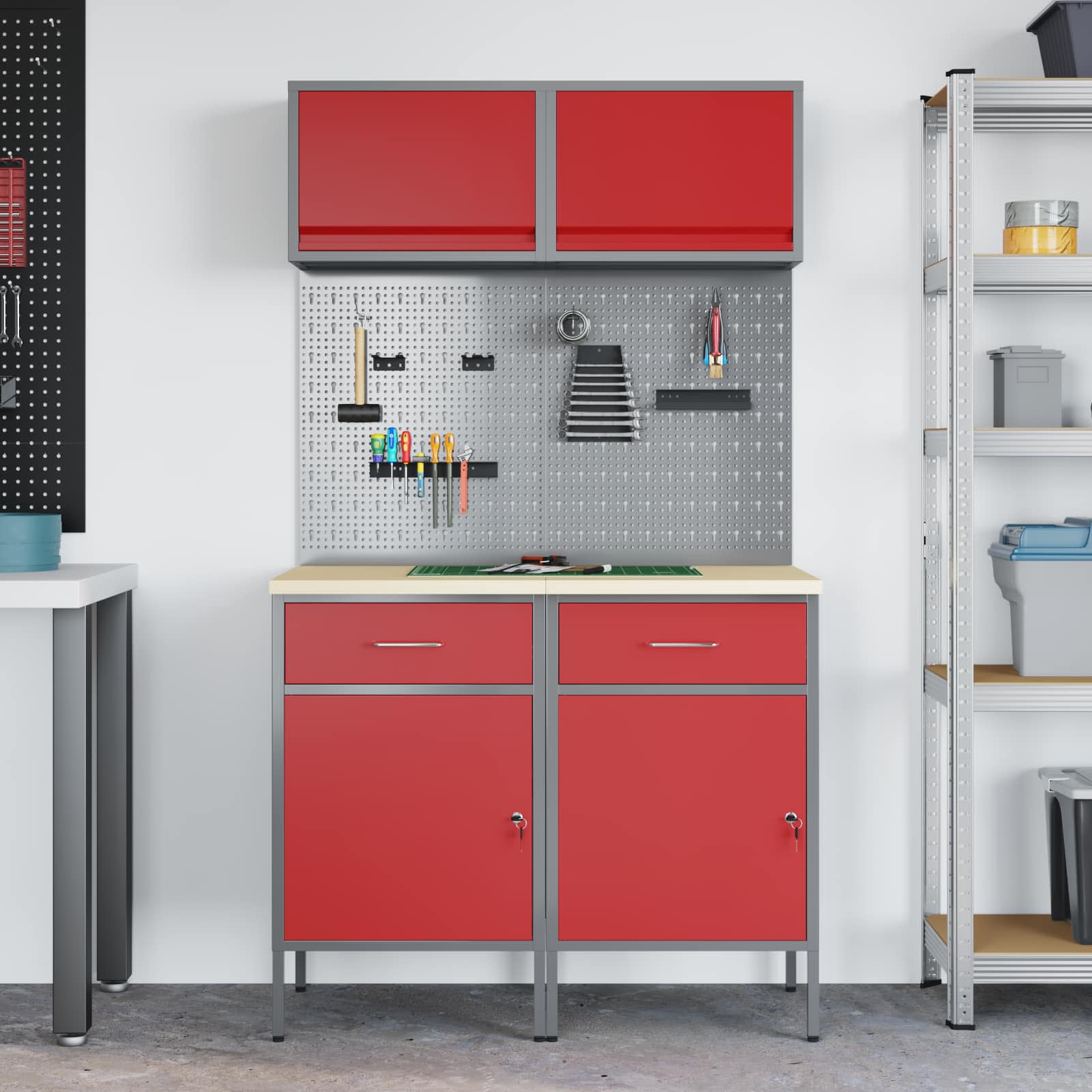 vidaXL Zestaw szafek roboczych z szufladą z półką 6 pcs Czerwony