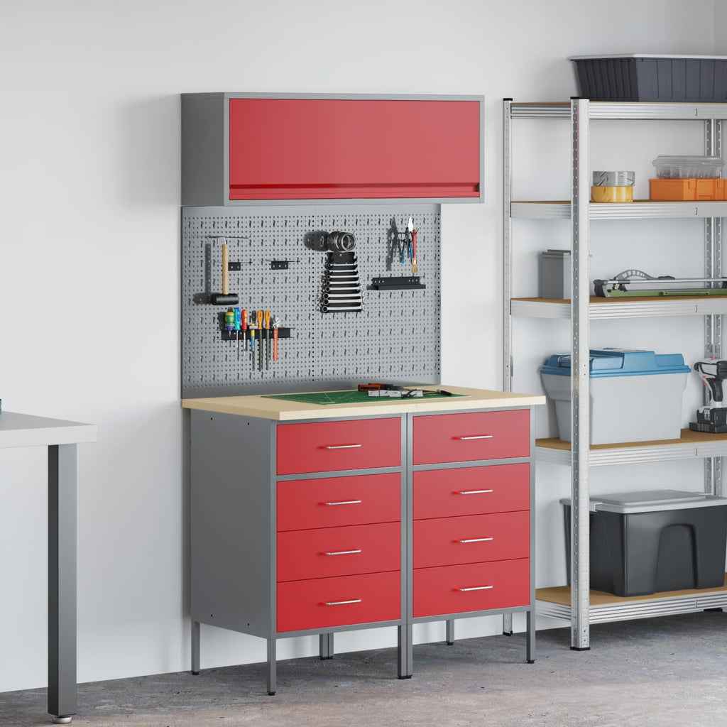vidaXL Zestaw szafek roboczych z szufladą z półką 5 pcs Czerwony