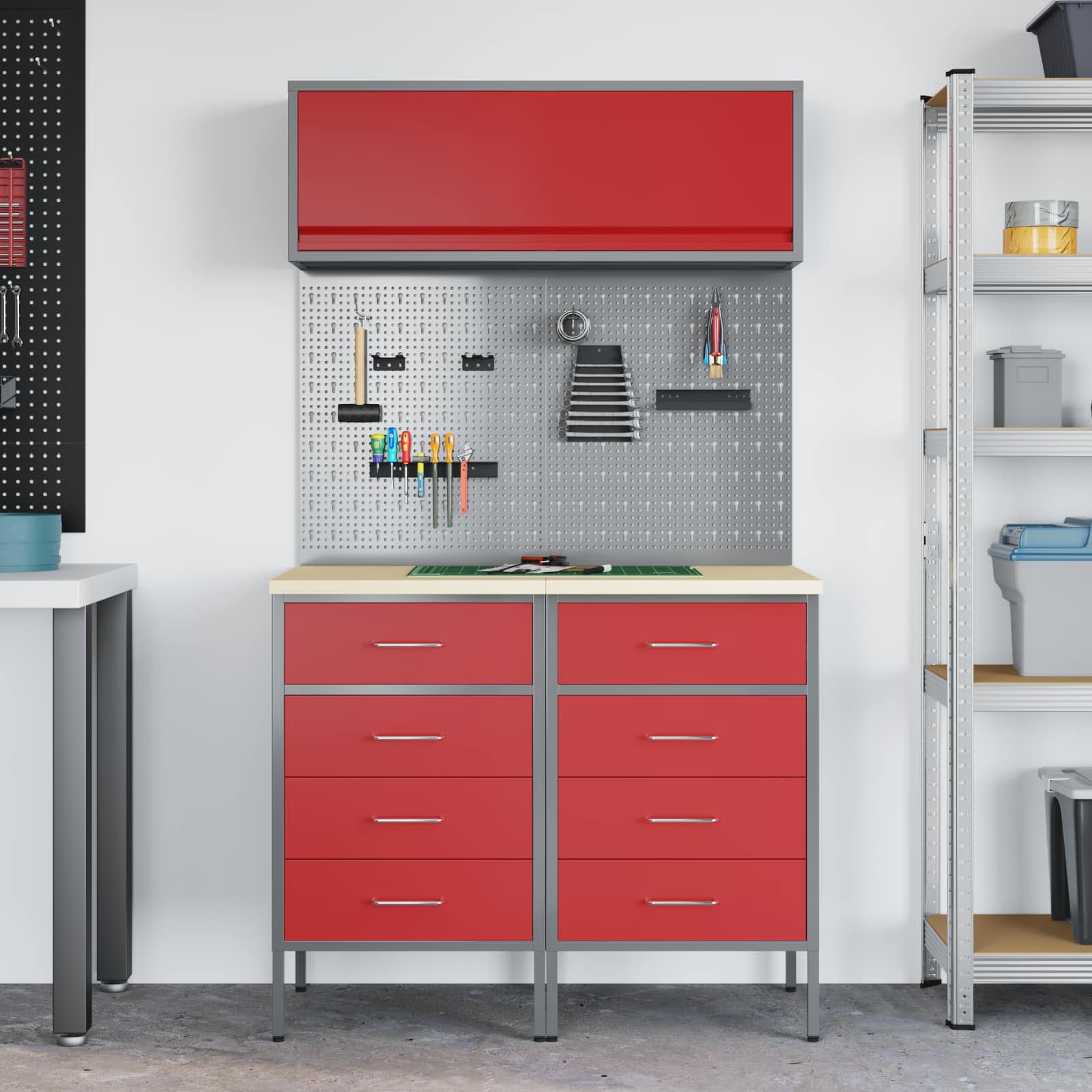 vidaXL Zestaw szafek roboczych z szufladą z półką 5 pcs Czerwony