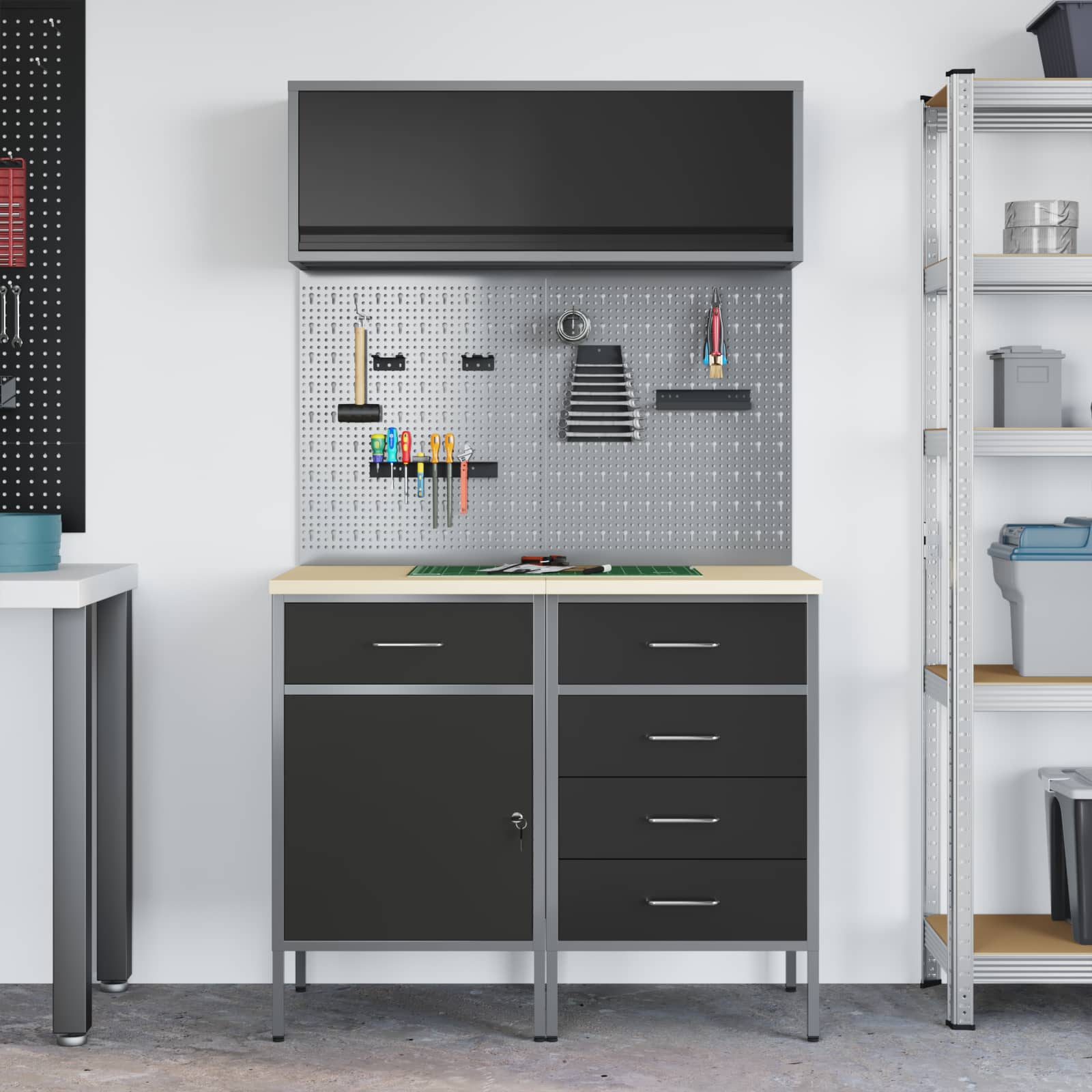 vidaXL Zestaw szafek roboczych z szufladą z półką 5 pcs Czarny