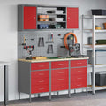 vidaXL Szafka robocza 7 szt. Czerwony Drewno inżynieryjne i stal