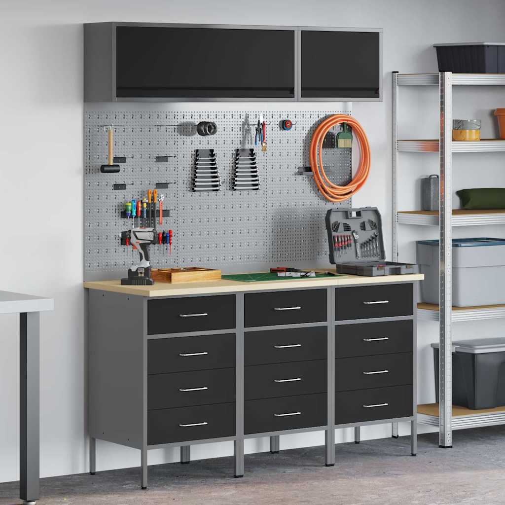 vidaXL Zestaw szafek roboczych z szufladą 8 pcs Czarny