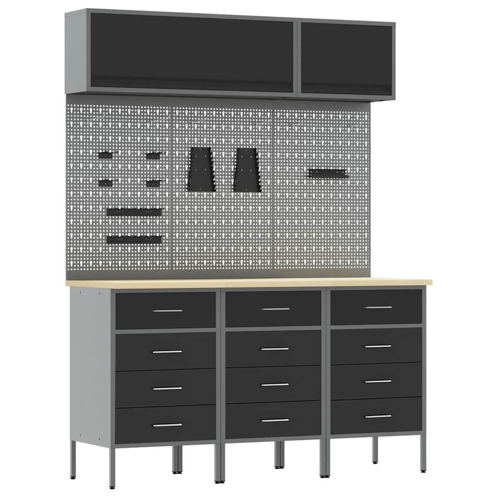vidaXL Zestaw szafek roboczych z szufladą 8 pcs Czarny