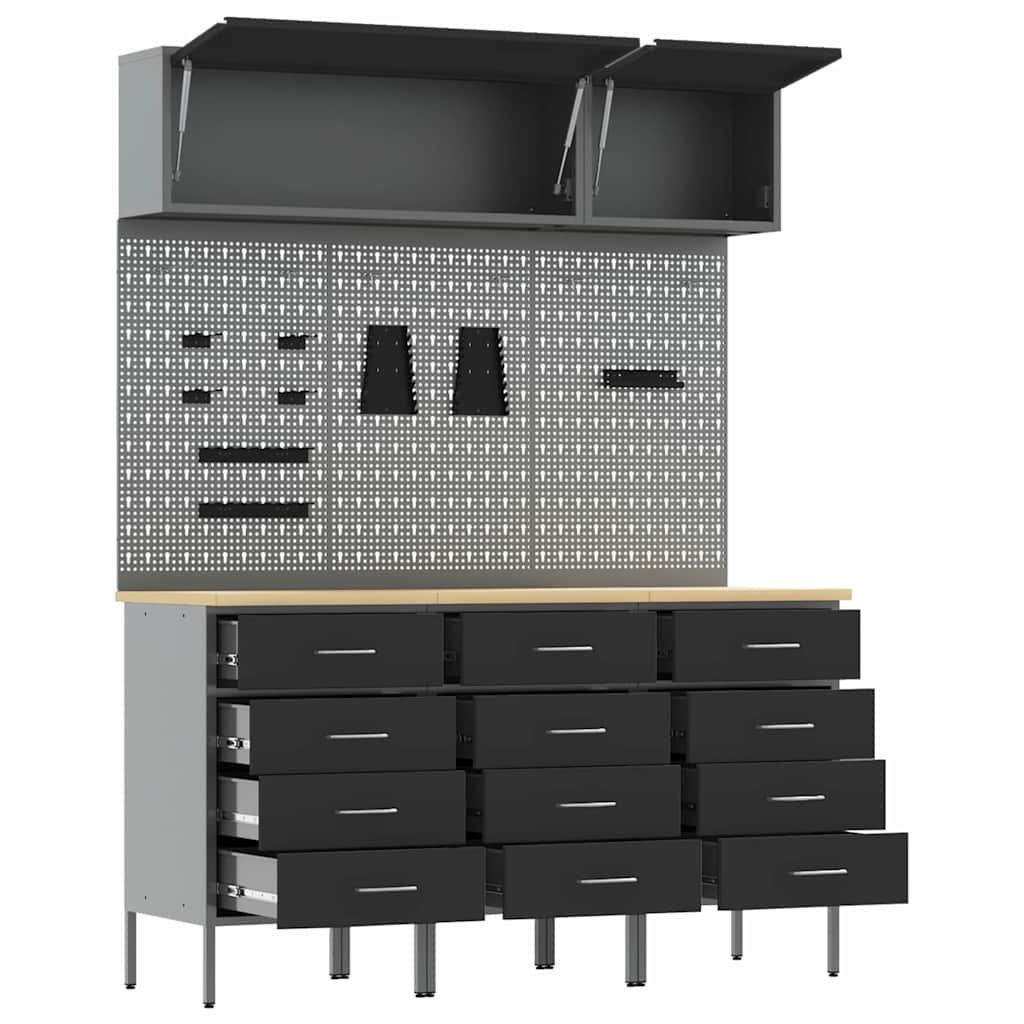 vidaXL Zestaw szafek roboczych z szufladą 8 pcs Czarny