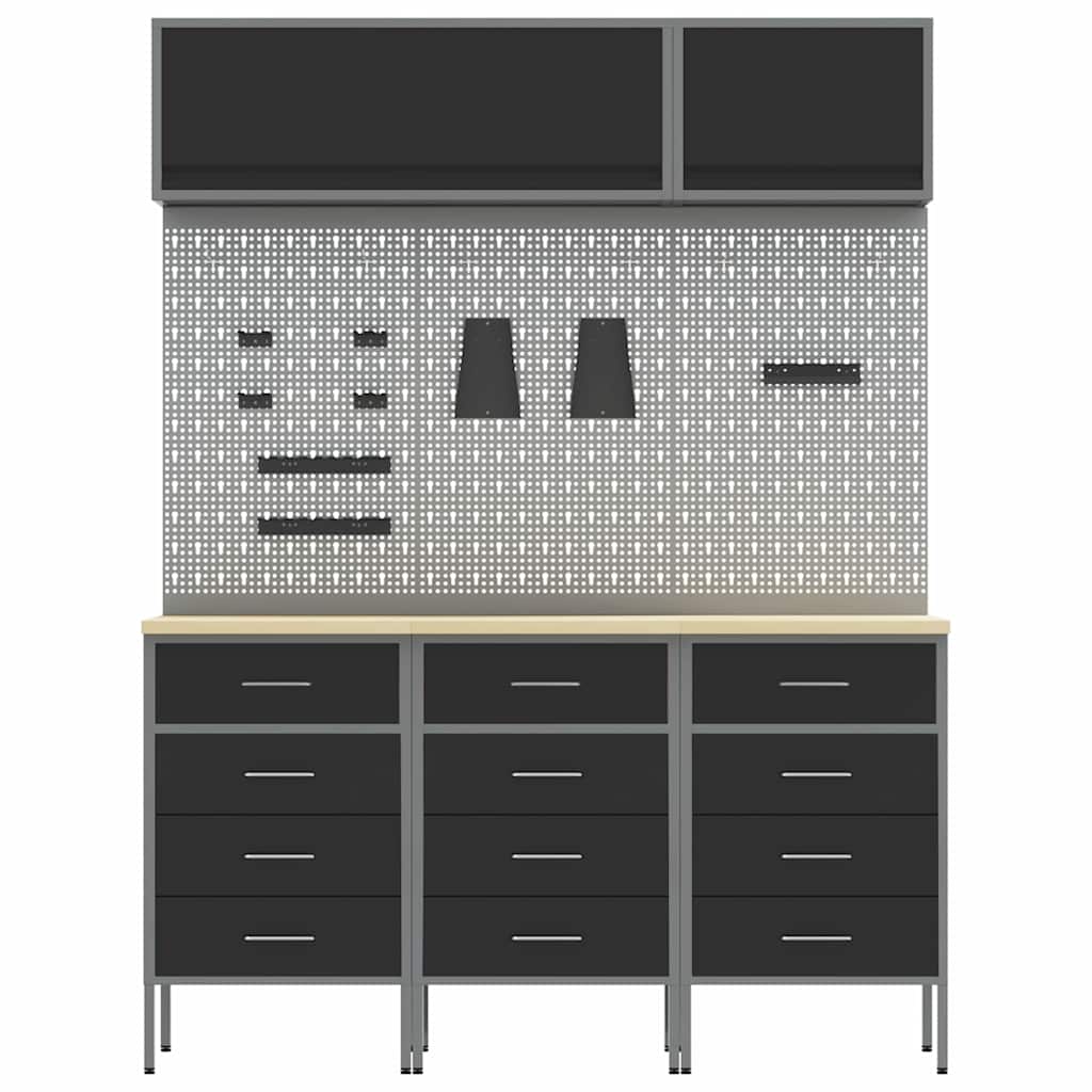 vidaXL Zestaw szafek roboczych z szufladą 8 pcs Czarny