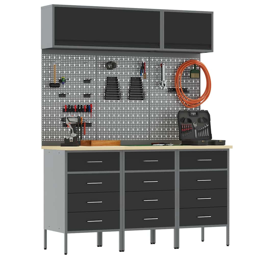 vidaXL Zestaw szafek roboczych z szufladą 8 pcs Czarny