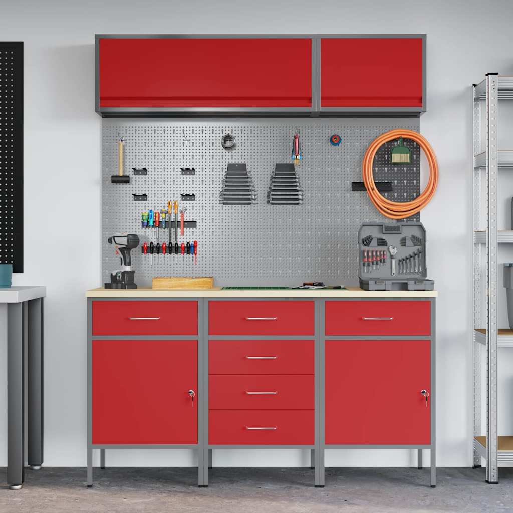 vidaXL Zestaw szafek roboczych z szufladą Z blokadą 8 pcs Czerwony