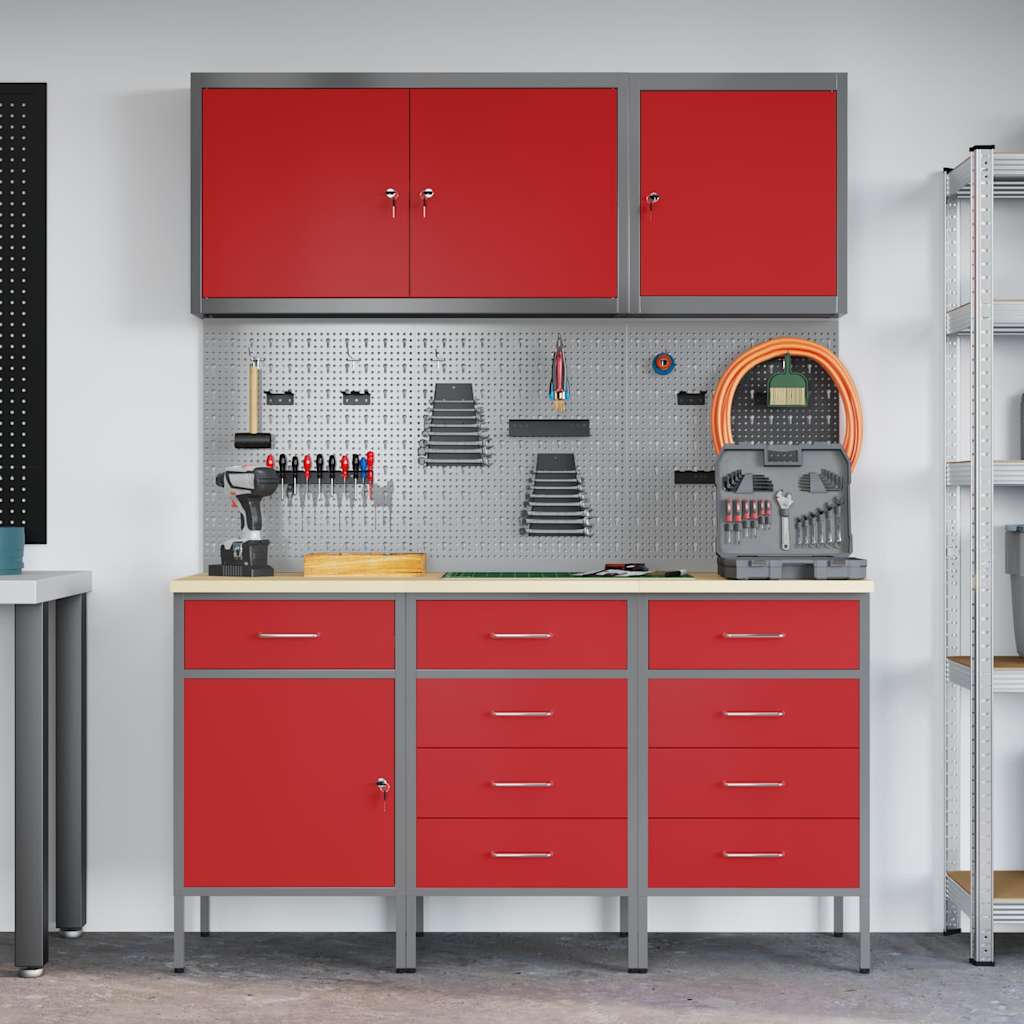 vidaXL Szafka robocza z szufladą 8 szt. Czerwony i Szary