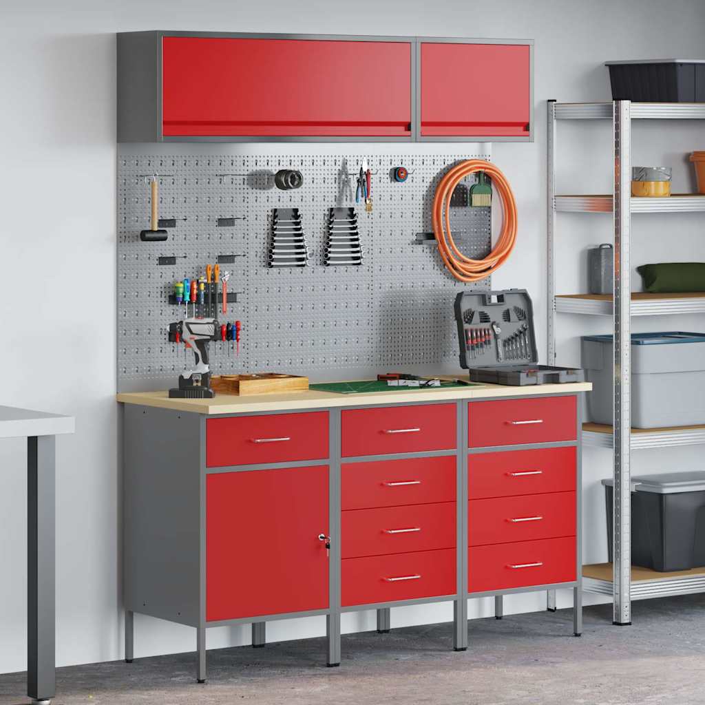 vidaXL Zestaw szafek roboczych z szufladą Z blokadą 8 pcs Czerwony