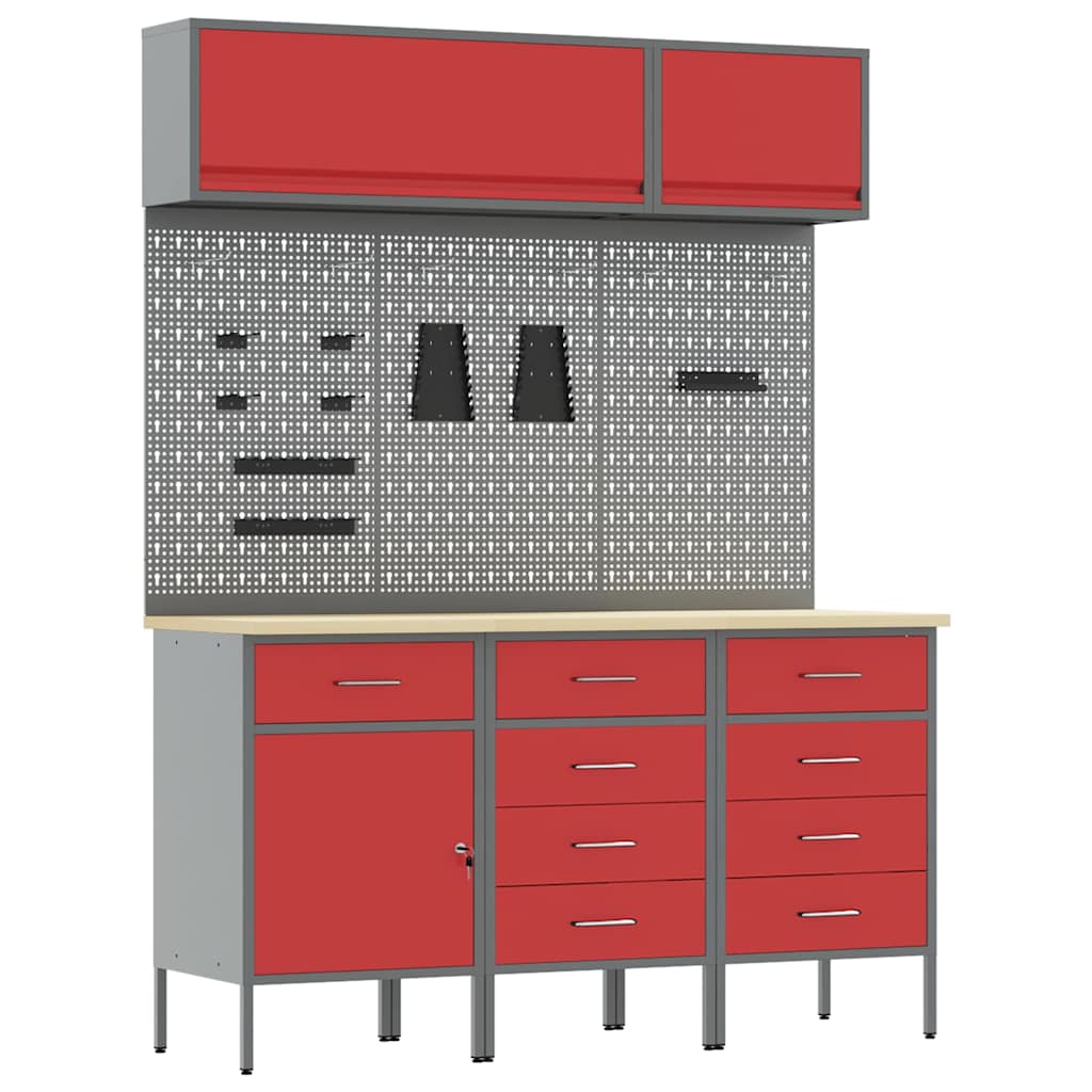 vidaXL Zestaw szafek roboczych z szufladą Z blokadą 8 pcs Czerwony