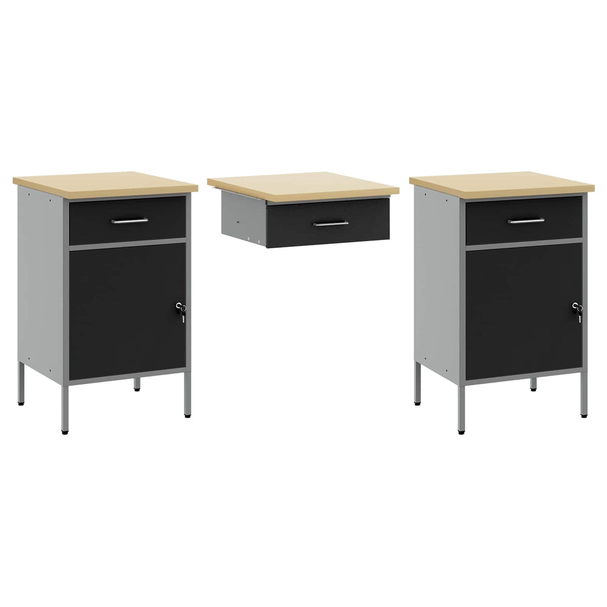 vidaXL Szafka robocza 10 szt. Czarny Drewno inżynieryjne i stal