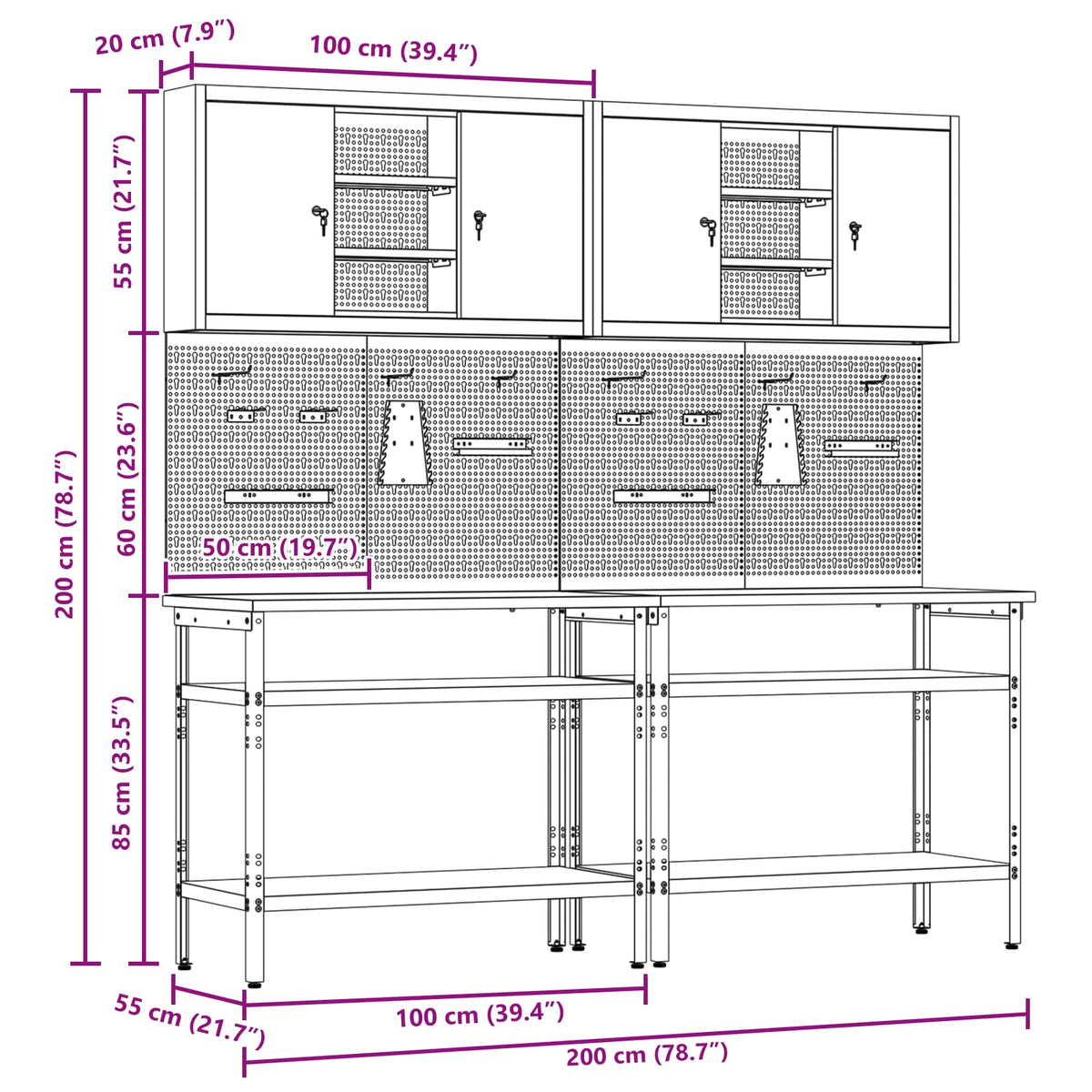 vidaXL Zestaw stołu warsztatowego 8 szt. Czarny i szary
