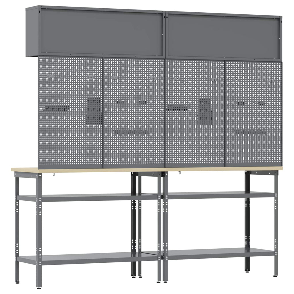 vidaXL Zestaw stołu warsztatowego z półką 8 pcs Czarny i szary