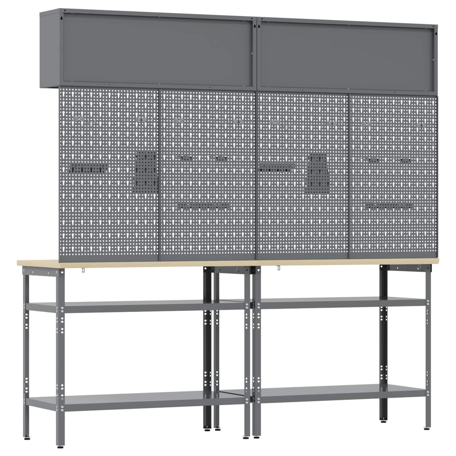 vidaXL Zestaw stołu warsztatowego z półką 8 pcs Czarny i szary