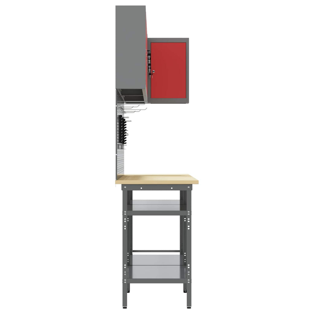 vidaXL Zestaw szafek roboczych z półką 10 szt. Czerwony i Szary