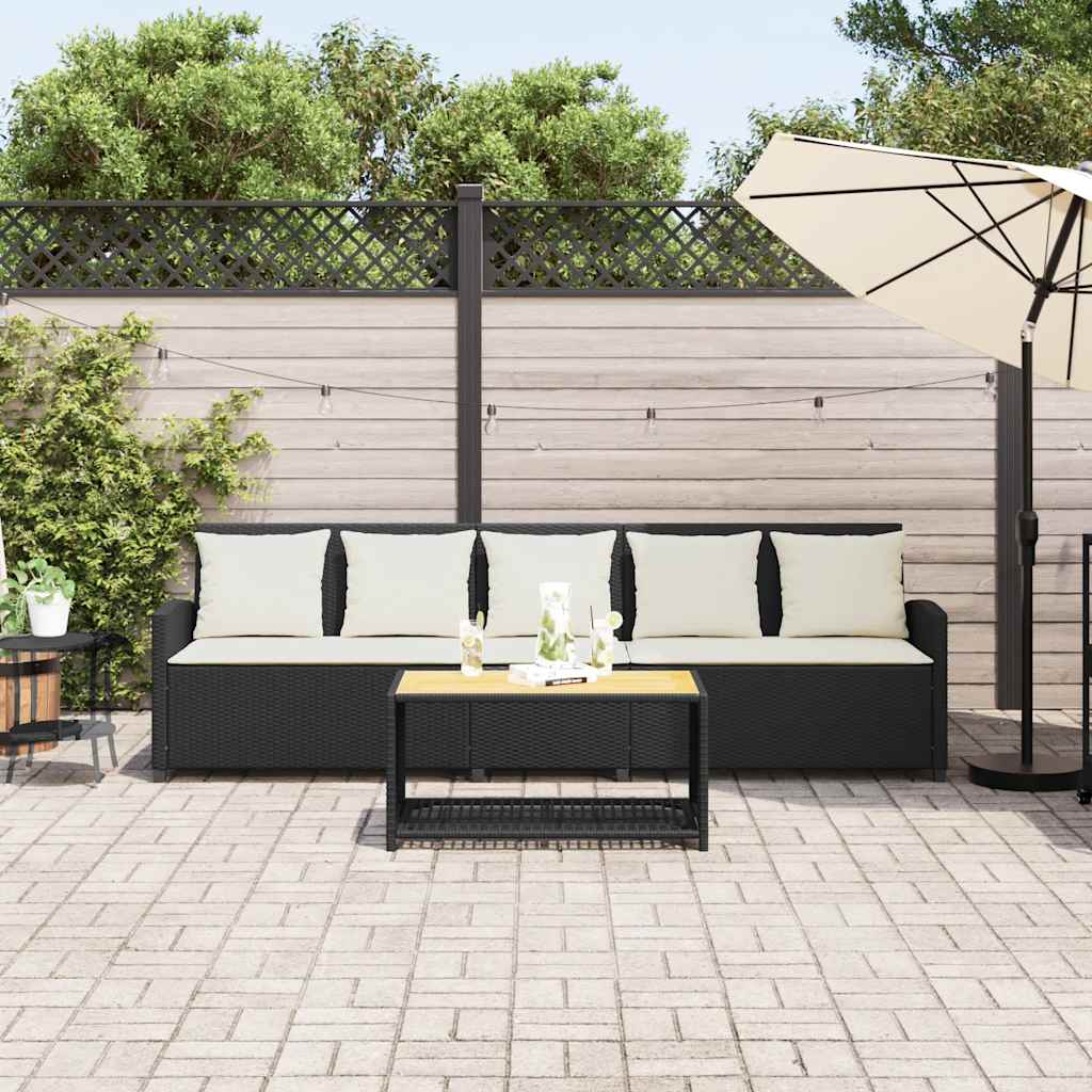 vidaXL Sofa ogrodowa 5-osobowa z poduszkami Czarny polirattan