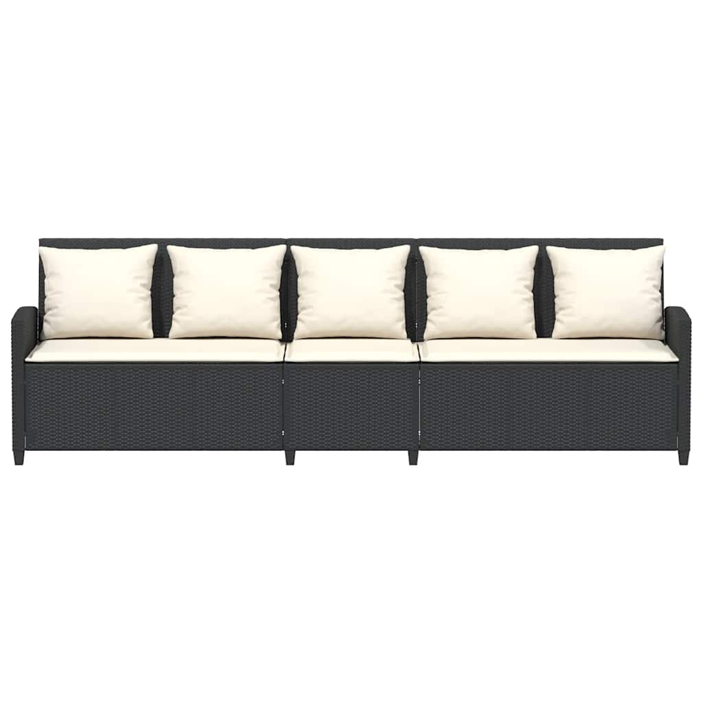 vidaXL Sofa ogrodowa 5-osobowa z poduszkami Czarny polirattan