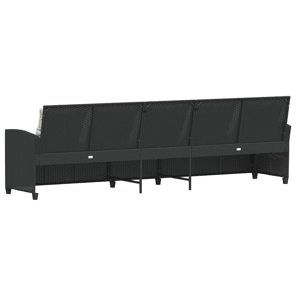 vidaXL Sofa ogrodowa 5-osobowa z poduszkami Czarny polirattan