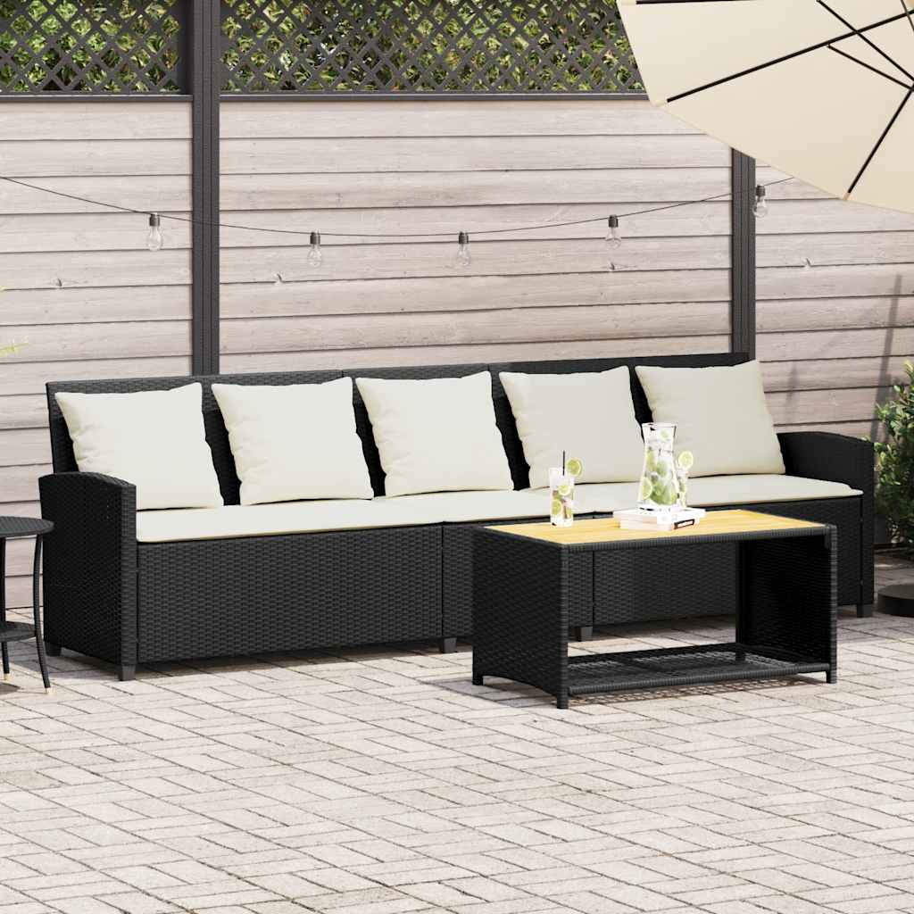 vidaXL Sofa ogrodowa 5-osobowa z poduszkami Czarny polirattan