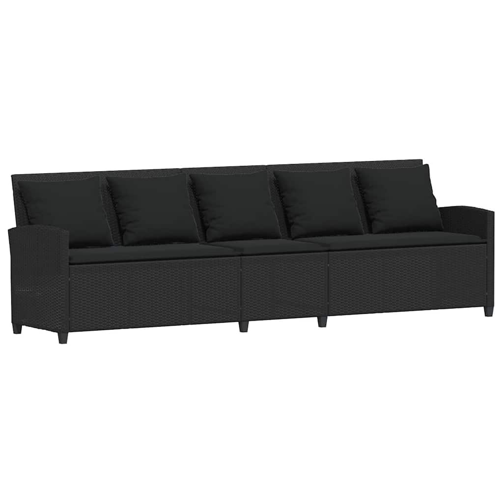 vidaXL Sofa ogrodowa 5-osobowa z poduszkami Czarny polirattan