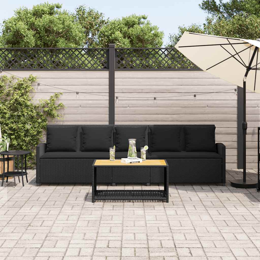 vidaXL Sofa ogrodowa 5-osobowa z poduszkami Czarny polirattan