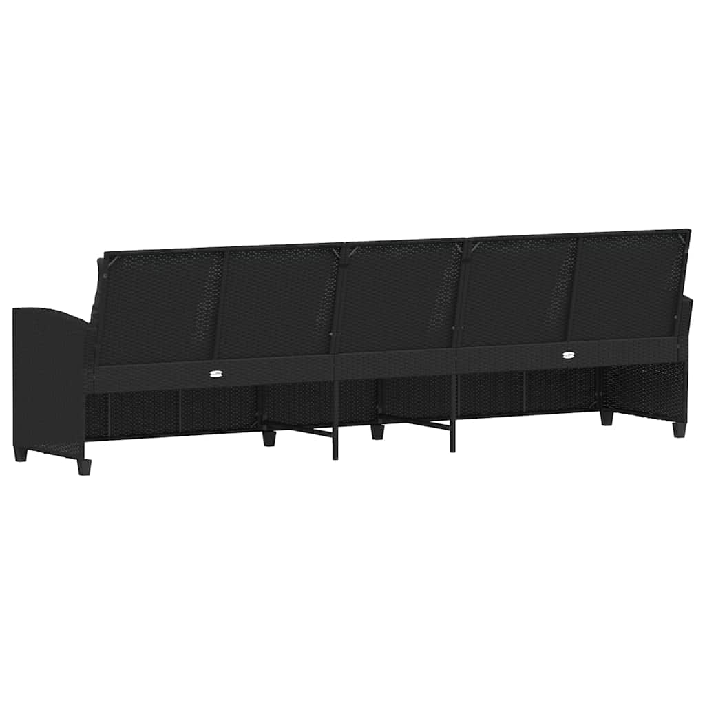 vidaXL Sofa ogrodowa 5-osobowa z poduszkami Czarny polirattan